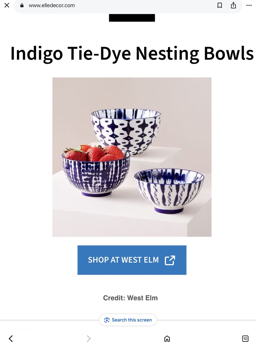 West Elm Indigo Tie Dye Small Nesting Bowls Set of 3 Prep Bowl Cobalt Blue White - Picture 2 of 16